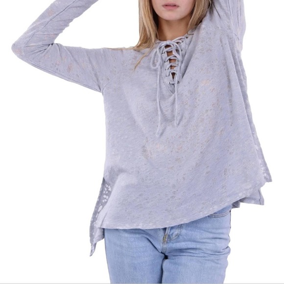 Anthropologie Tops - Anthropologie Maronie Lace Up High Low Hooded Top Long Sleeve